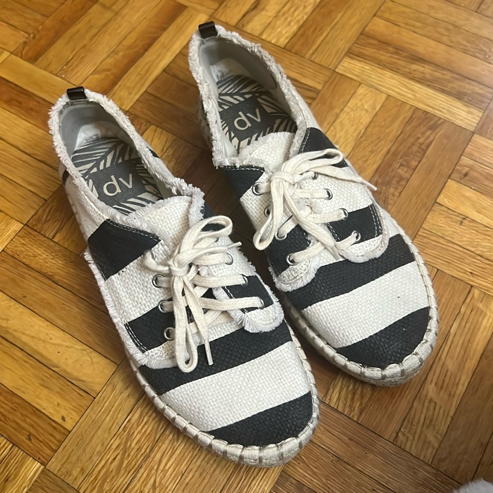 Dolce Vita Tan/Black Striped Platform Espadrille Lace-Up Shoes